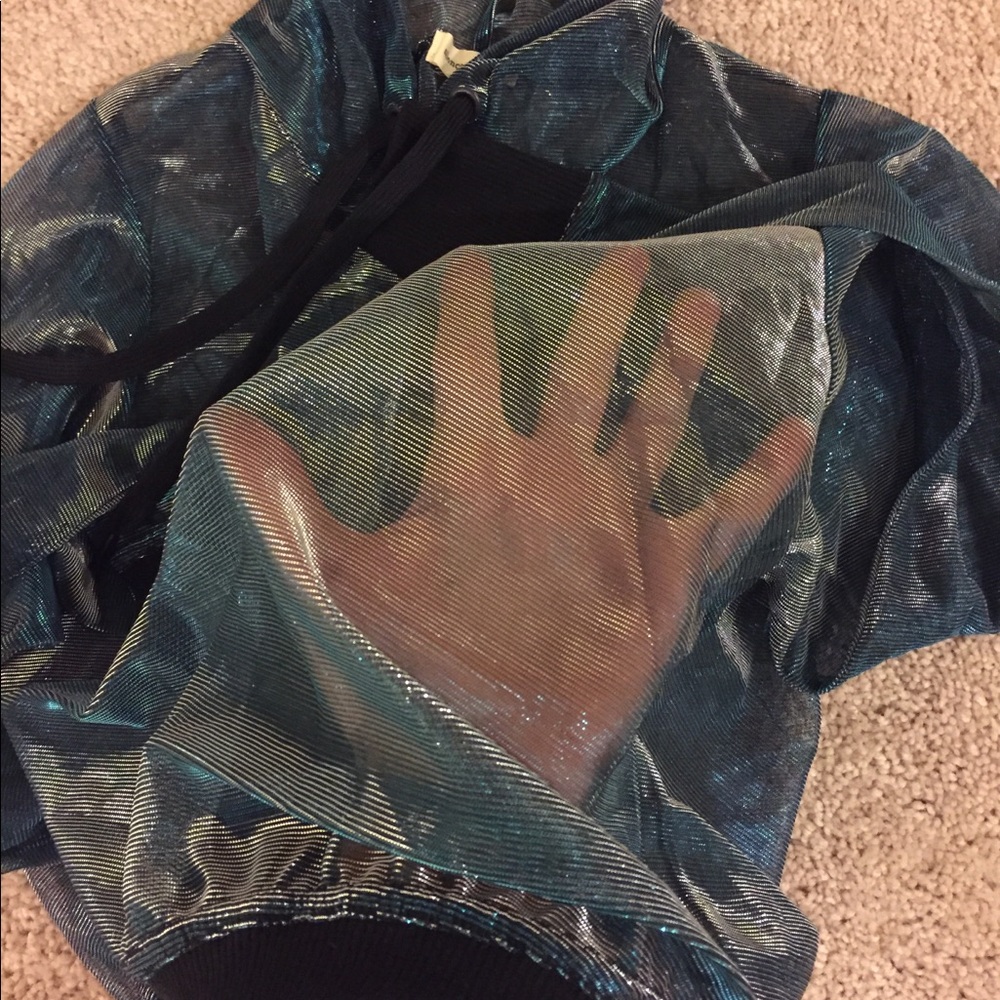 See through Urban Outfitters blue hologram hoodie